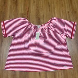 Michael Kors Red and White boxy short Sleeve blouse size:XL